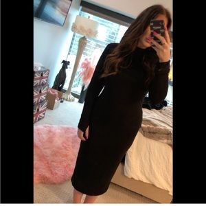 Fashion Nova Buttery Bodycon midi dress, black, long sleeve with thumb holes